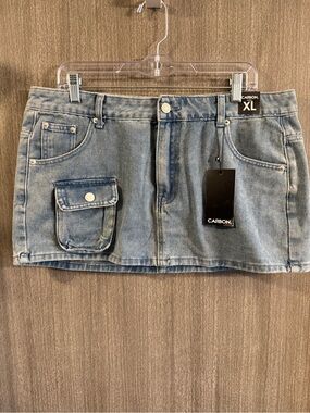 Carbon Light Blue Denim Mini Skort Shorts